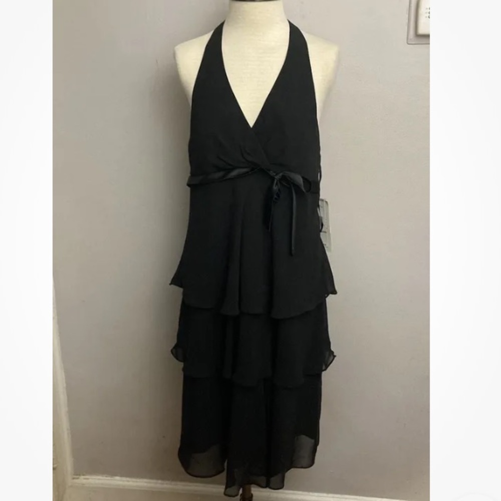 5-13 Jones New York Black halter Dress Ruffle Layered 12 NWT